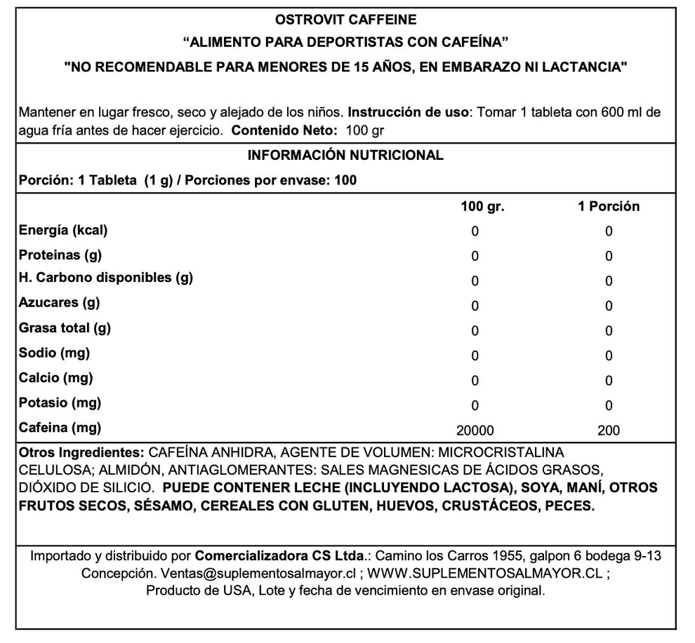 OstroVit Cafeína 200 mg – 200 tabletas