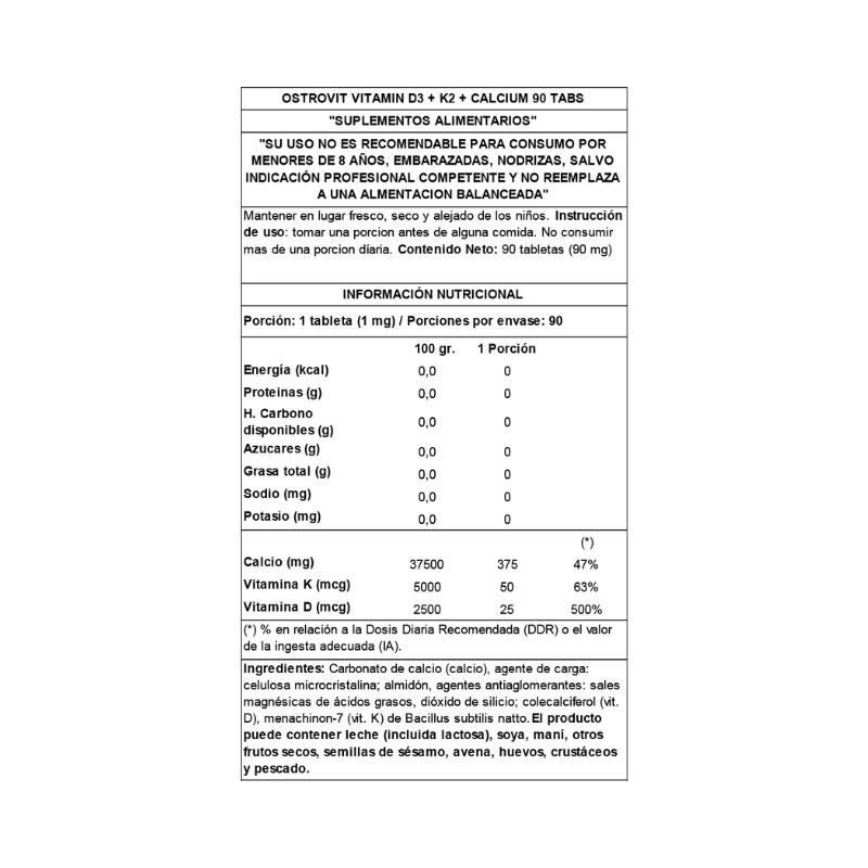 OstroVit Tabletas con Calcio, D3 y K2 – 90 unidades