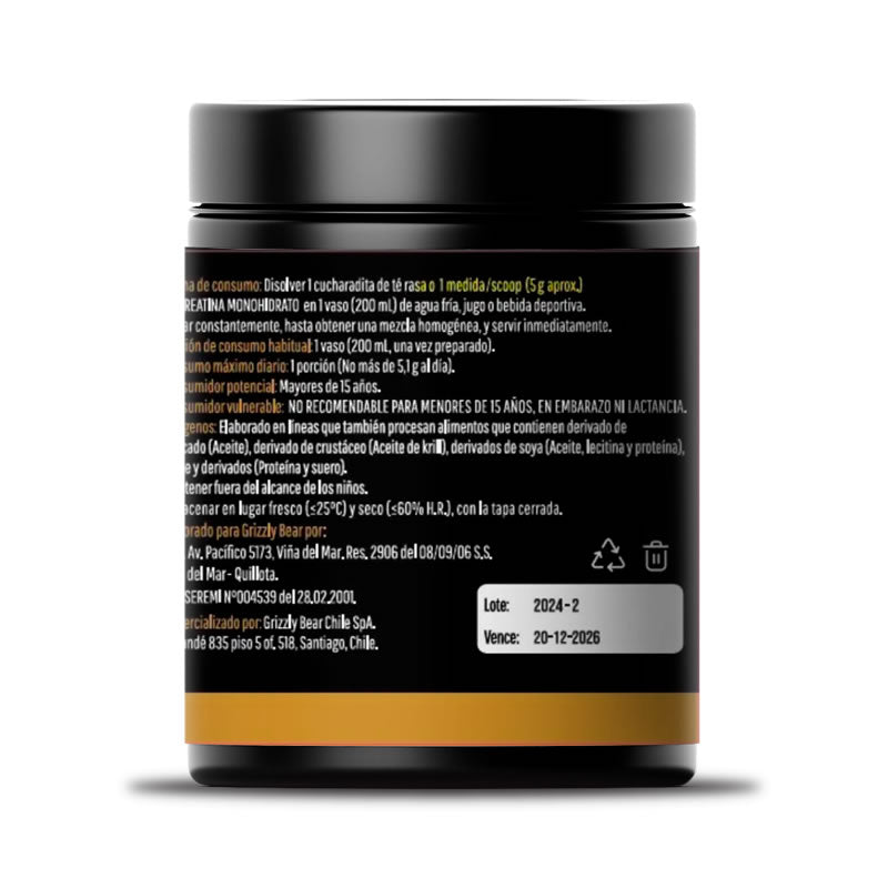 CREATINA MONOHIDRATADA GRIZZLYBEAR 300gr