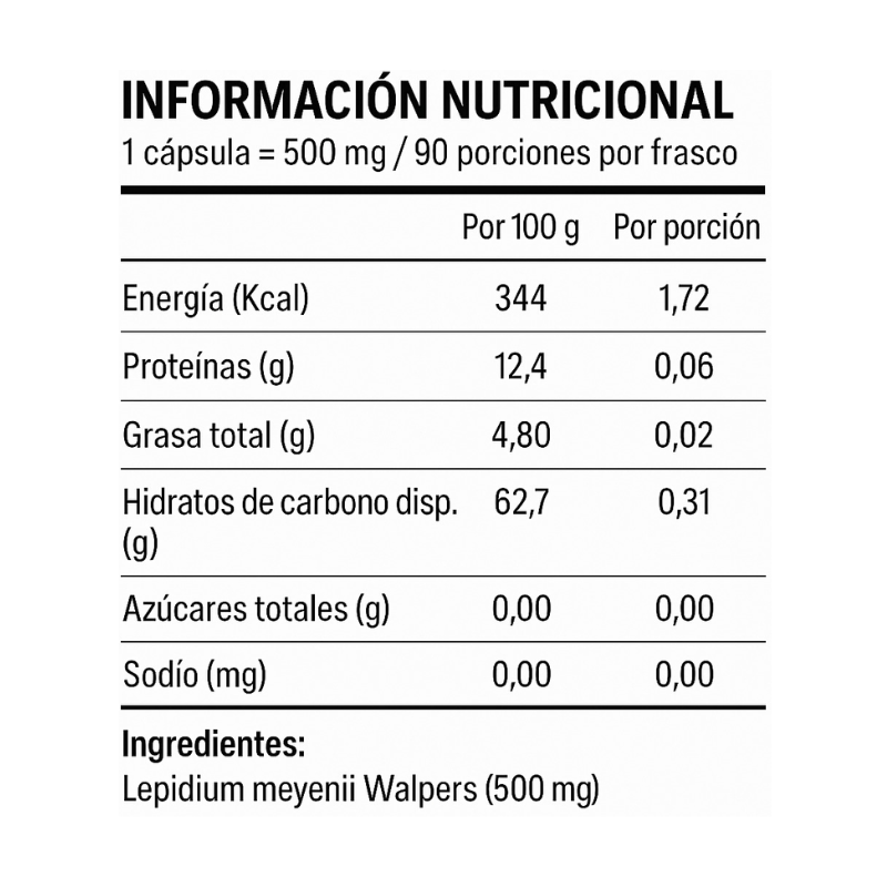 Maca Negra Peruana 500mg 90 Cápsulas Enerlife