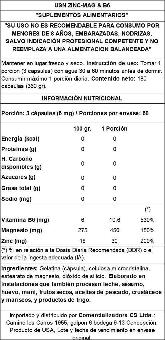 USN Zinc, Magnesio y Vitamina B6 – 180 cápsulas